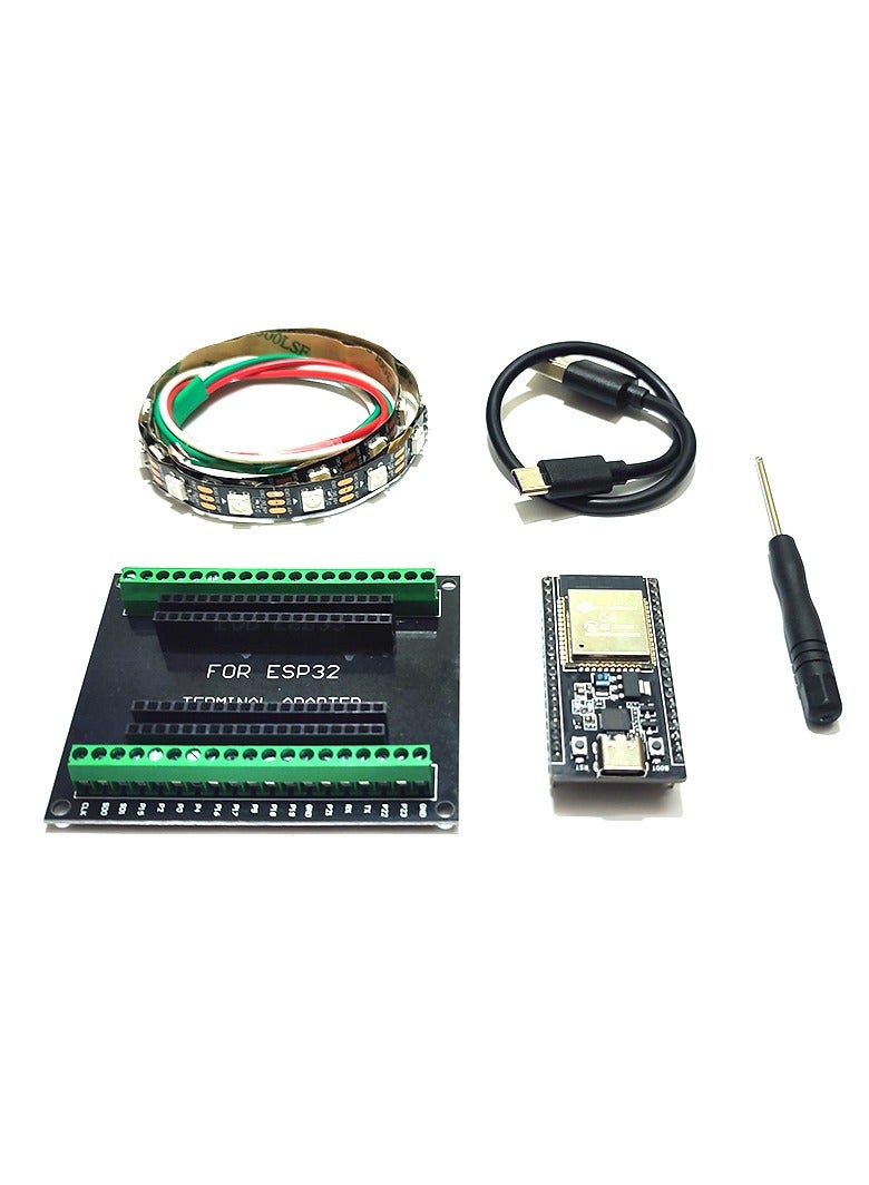 ESP32 Development Board, ESP32 Terminal GPIO Expansion Board, WS2812B RGB led Strip, WLED Controller Pre-Installed