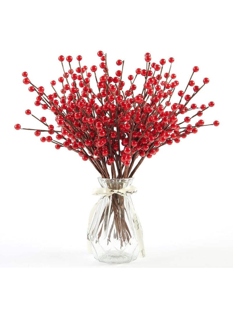 12 Pecs Red Artificial Berry Stems Red Berry Picks, 8-inch Fake Berries for Tree Decoration