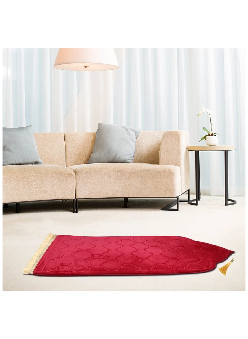 Pack of 2 Prayer Mats 70x110cm Anti-Slip Velvet Top Islamic Prayer Rugs for Gifting New Dome Design Thick Padded Sajadah Prayer Mat for Couples Men Women Eid Gift Ramadan Prayer Mat Maroon/Green