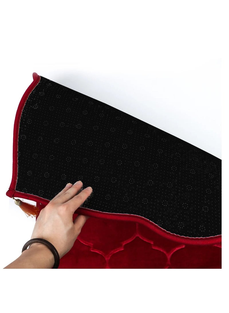 Pack of 2 Prayer Mats 70x110cm Anti-Slip Velvet Top Islamic Prayer Rugs for Gifting New Dome Design Thick Padded Sajadah Prayer Mat for Couples Men Women Eid Gift Ramadan Prayer Mat Maroon/Green