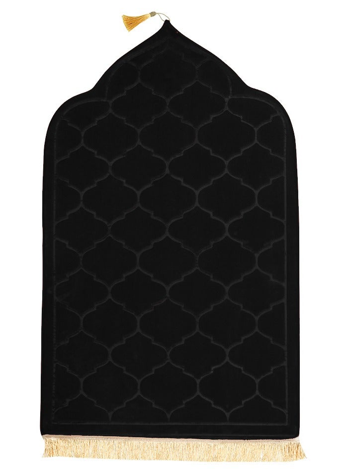 Pack of 2 Prayer Mats 70x110cm Anti-Slip Velvet Top Islamic Prayer Rugs for Gifting New Dome Design Thick Padded Sajadah Prayer Mat for Couples Men Women Eid Gift Ramadan Prayer Mat Black/Light Brown