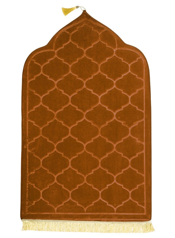 Pack of 2 Prayer Mats 70x110cm Anti-Slip Velvet Top Islamic Prayer Rugs for Gifting New Dome Design Thick Padded Sajadah Prayer Mat for Couples Men Women Eid Gift Ramadan Prayer Mat Black/Light Brown