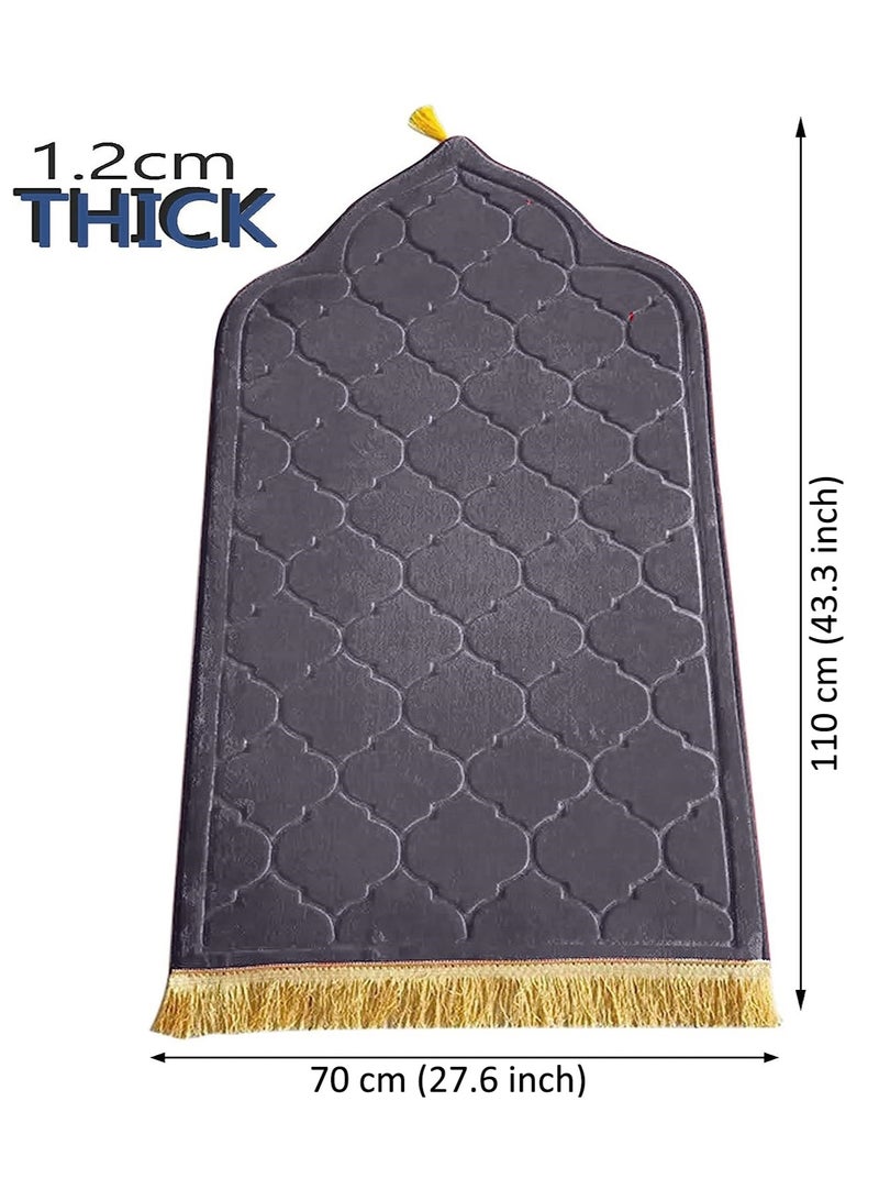 Pack of 2 Prayer Mats 70x110cm Anti-Slip Velvet Top Islamic Prayer Rugs for Gifting New Dome Design Thick Padded Sajadah Prayer Mat for Couples Men Women Eid Gift Ramadan Prayer Mat Black/Light Brown