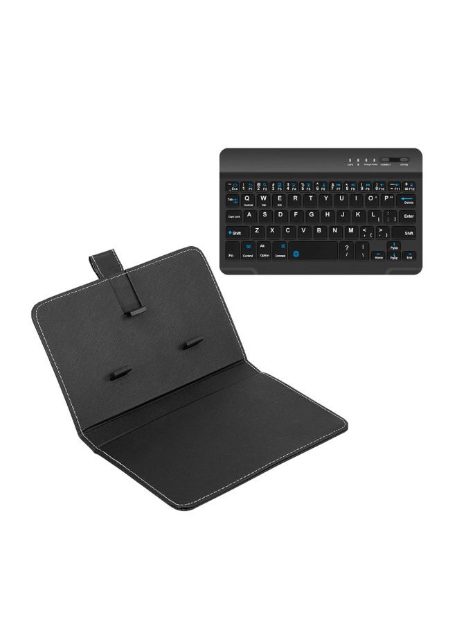 Portable PU Leather Wireless Keyboard With Protective Case Cover Black