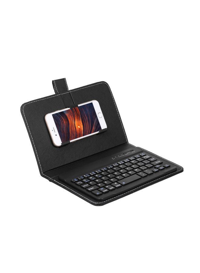Portable PU Leather Wireless Keyboard With Protective Case Cover Black
