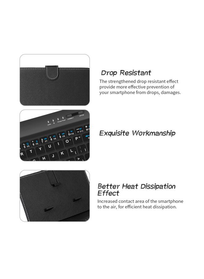 Portable PU Leather Wireless Keyboard With Protective Case Cover Black