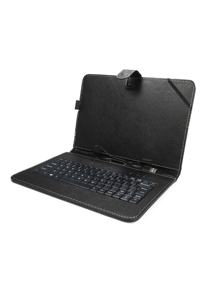 Keyboard Leather Case Cover With Stylus For 10-Inch Tablet PC Black