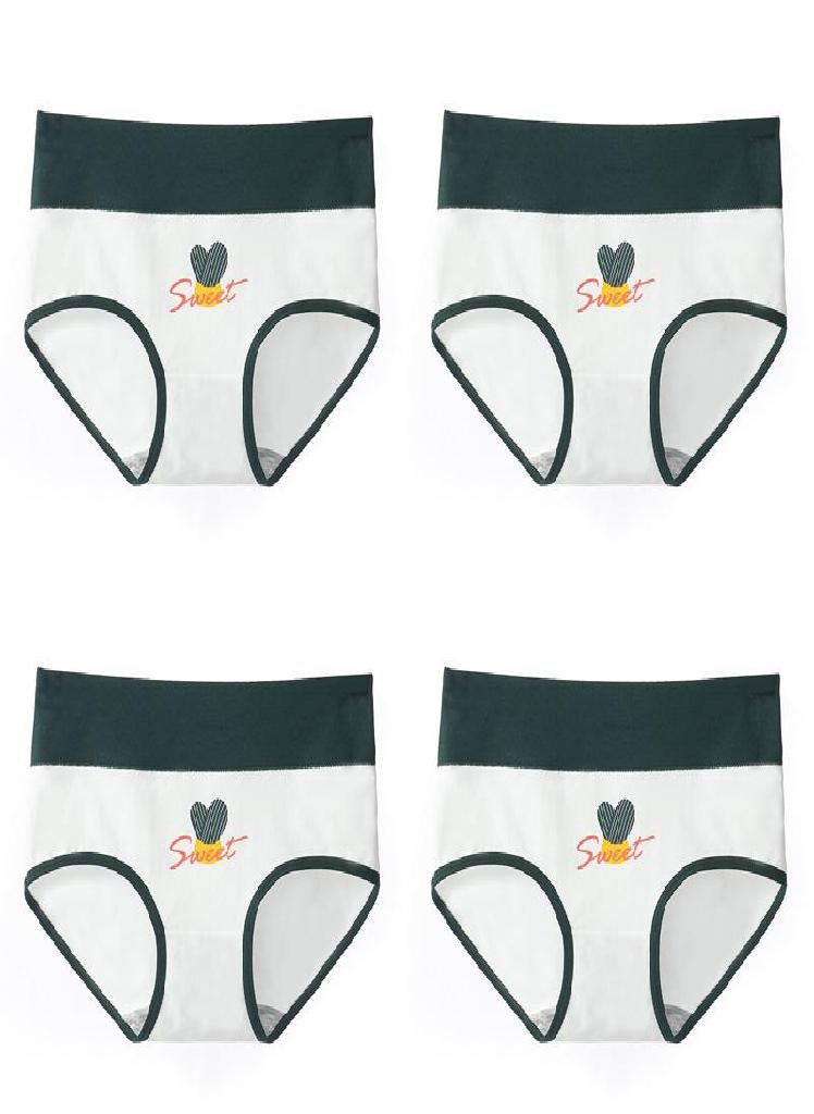 LANGSHA 4Pcs Plus Size M-5XL High Waist Underwear Cotton Panties Women's Print Girls Briefs Breathable Lingerie