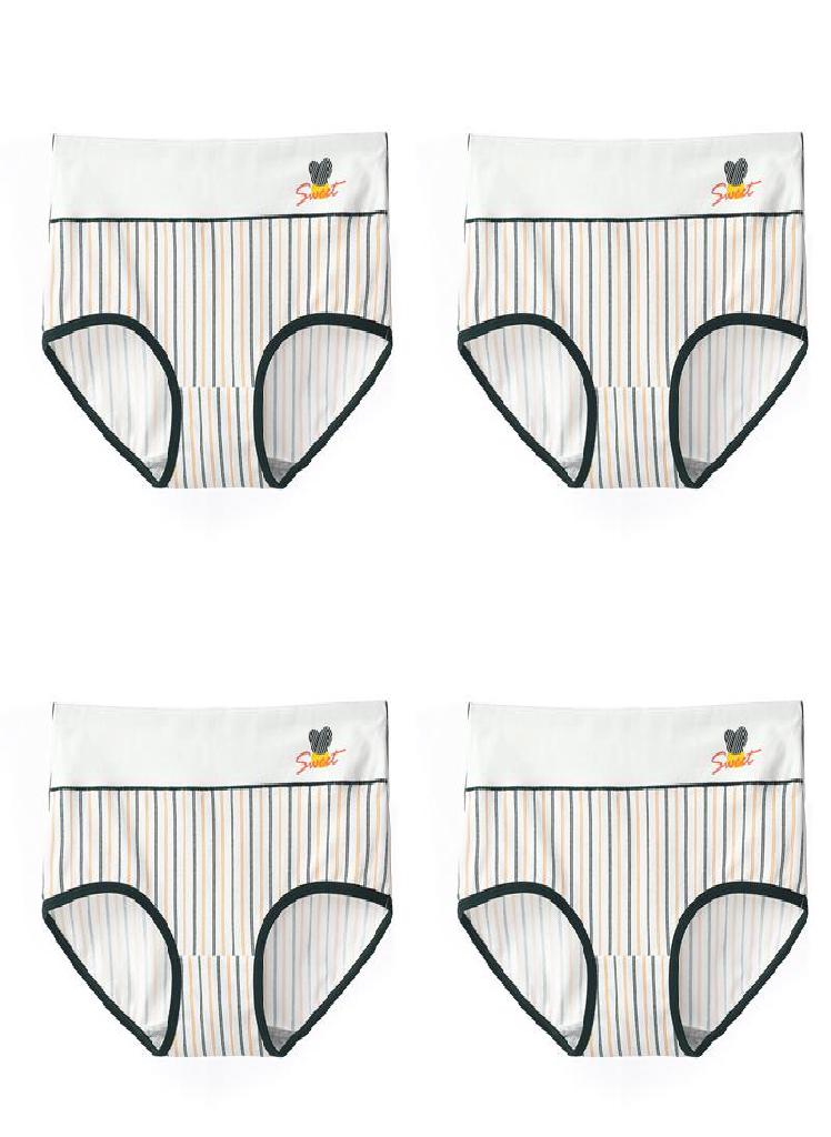 LANGSHA 4Pcs Plus Size M-5XL High Waist Underwear Cotton Panties Women's Print Girls Briefs Breathable Lingerie
