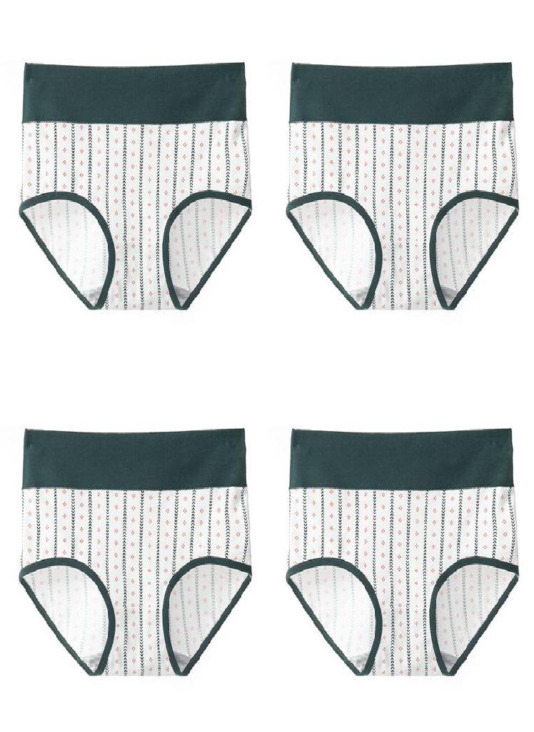 LANGSHA 4Pcs Plus Size M-5XL High Waist Underwear Cotton Panties Women's Print Girls Briefs Breathable Lingerie