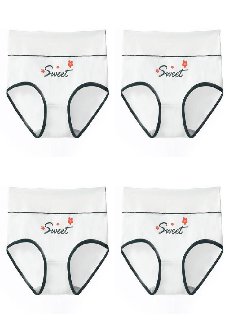 LANGSHA 4Pcs Plus Size M-5XL High Waist Underwear Cotton Panties Women's Print Girls Briefs Breathable Lingerie