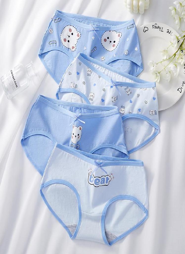 LANGSHA 4Pcs/Set Cotton Women's Panties Breathable Underwear Cute Bow Girls Briefs Female Lingerie