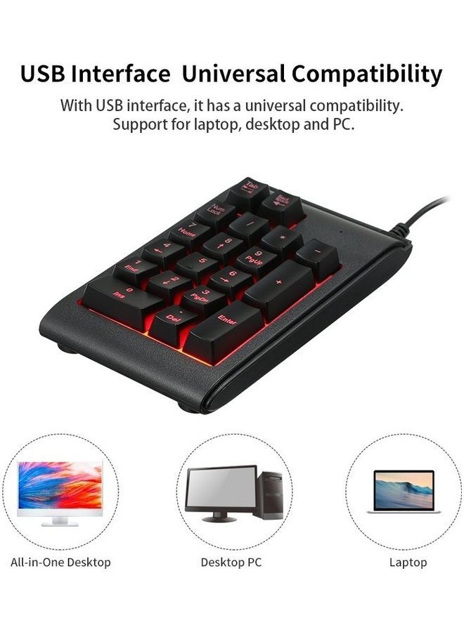 USB Wired 19 Keys Mechanical Mini Numeric Keypad Black