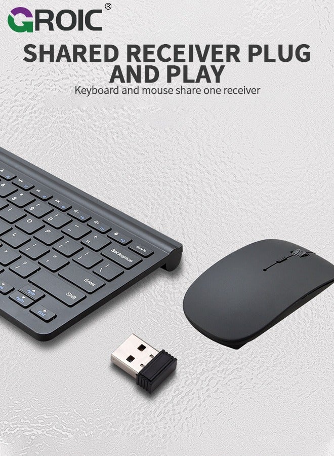 Black Mouse Keyboard Kit, Fully Slim Waterproof Back Design, Mute Button and Stand Design, with USB Plug and Play, for PC/Laptop, for Game, Home, Office