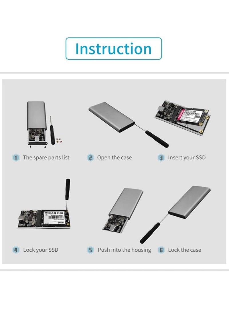 mSATA to USB 3.1 Gen2 10GBPS SSD Enclosure Adapter Case with USB Type C Interface for mSATA Internal Solid State Drive Hard Drive