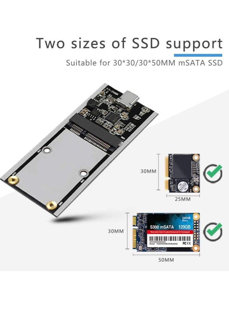 mSATA to USB 3.1 Gen2 10GBPS SSD Enclosure Adapter Case with USB Type C Interface for mSATA Internal Solid State Drive Hard Drive