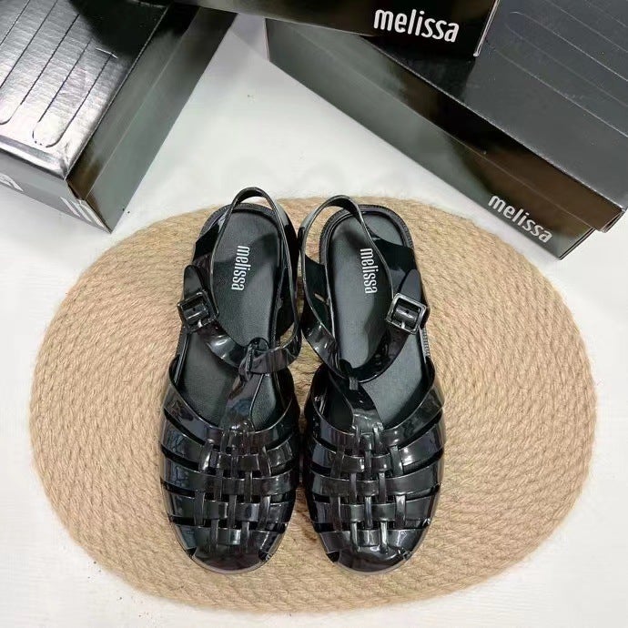 New Melissa Roman Sandals Weave Retro Korean Style SummerBlack Black