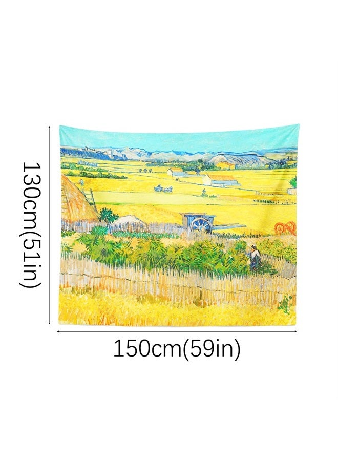 Art Decor Tapestry with Landscape Design Wall Hanging Aesthetic Backdrop Yellow Vintage Retro Elegant for Bedroom 51.2 x 59.1 Inch (The Harvest by Vincent van Gogh)