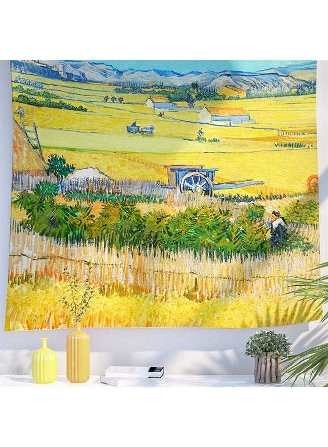 Art Decor Tapestry with Landscape Design Wall Hanging Aesthetic Backdrop Yellow Vintage Retro Elegant for Bedroom 51.2 x 59.1 Inch (The Harvest by Vincent van Gogh)