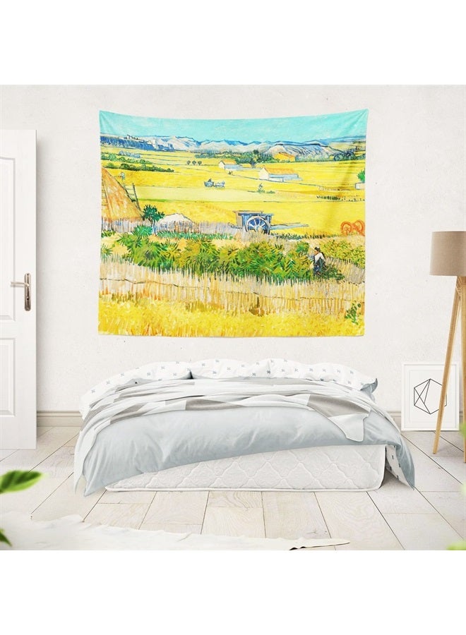 Art Decor Tapestry with Landscape Design Wall Hanging Aesthetic Backdrop Yellow Vintage Retro Elegant for Bedroom 51.2 x 59.1 Inch (The Harvest by Vincent van Gogh)