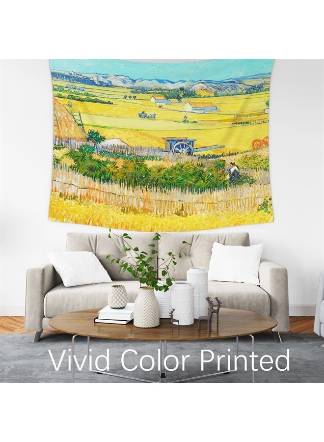 Art Decor Tapestry with Landscape Design Wall Hanging Aesthetic Backdrop Yellow Vintage Retro Elegant for Bedroom 51.2 x 59.1 Inch (The Harvest by Vincent van Gogh)