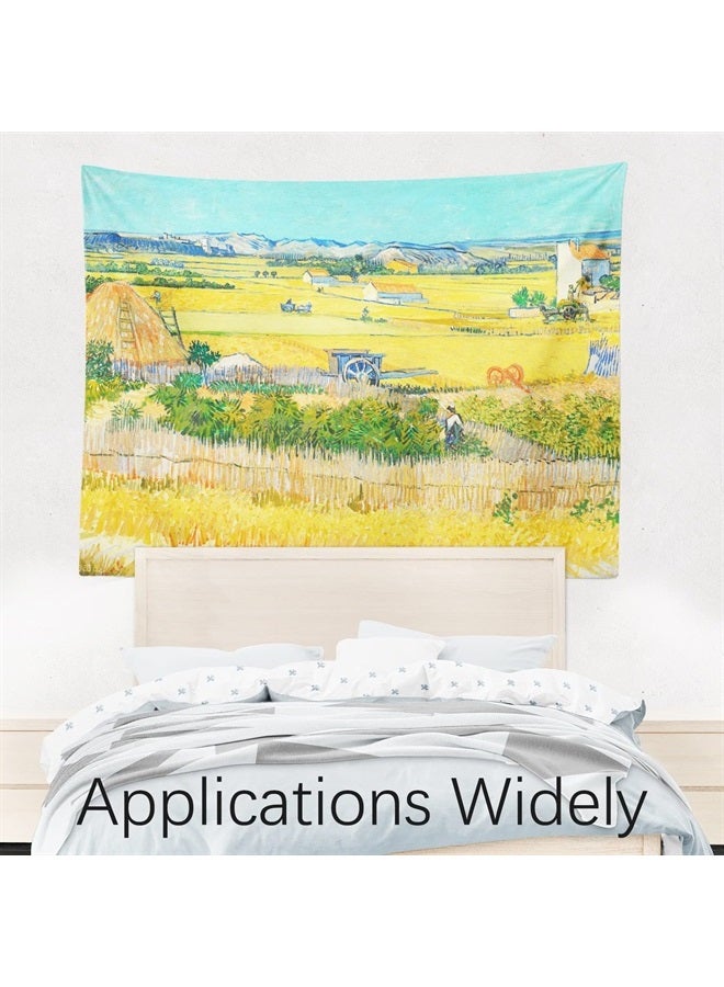 Art Decor Tapestry with Landscape Design Wall Hanging Aesthetic Backdrop Yellow Vintage Retro Elegant for Bedroom 51.2 x 59.1 Inch (The Harvest by Vincent van Gogh)