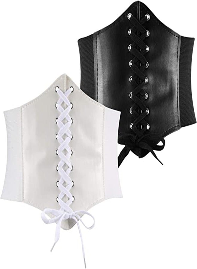 Corset Belt for Women 2 Pcs Wide Elastic Waistband Waist Belt for Girls Fits Waist 26-36 Inches Women’s Elastic Costume Waist Belt Lace-up Tied Corset Belts Shirt Dress Decorative Belt