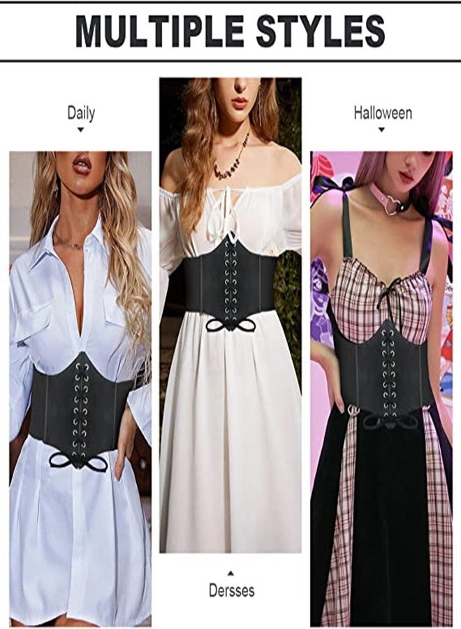 Corset Belt for Women 2 Pcs Wide Elastic Waistband Waist Belt for Girls Fits Waist 26-36 Inches Women’s Elastic Costume Waist Belt Lace-up Tied Corset Belts Shirt Dress Decorative Belt