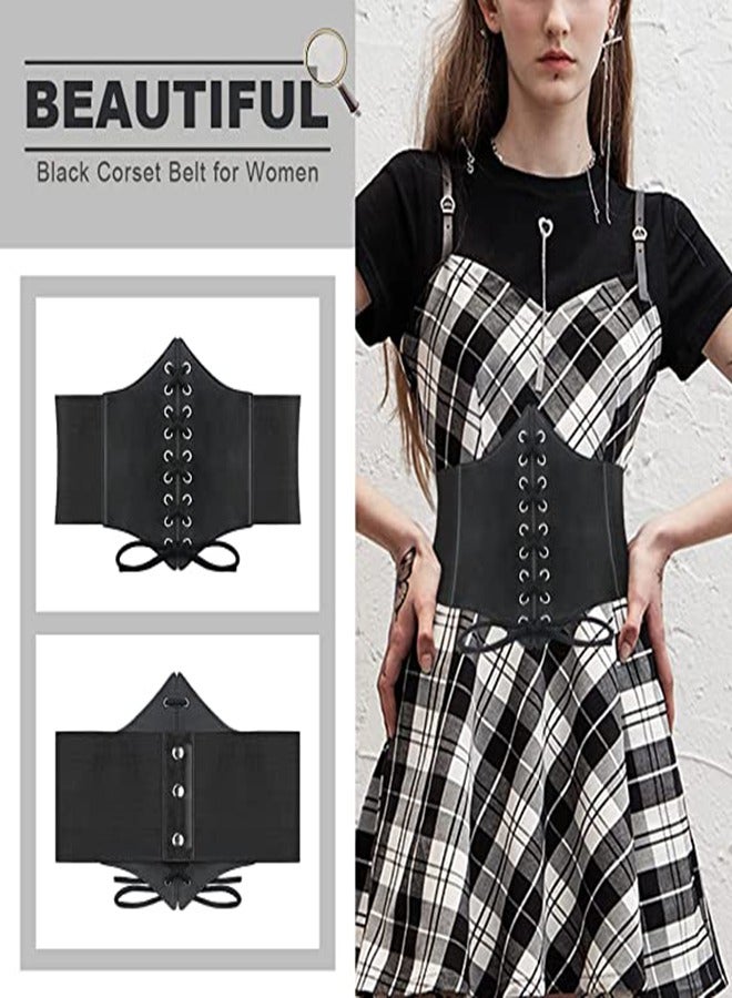 Corset Belt for Women 2 Pcs Wide Elastic Waistband Waist Belt for Girls Fits Waist 26-36 Inches Women’s Elastic Costume Waist Belt Lace-up Tied Corset Belts Shirt Dress Decorative Belt