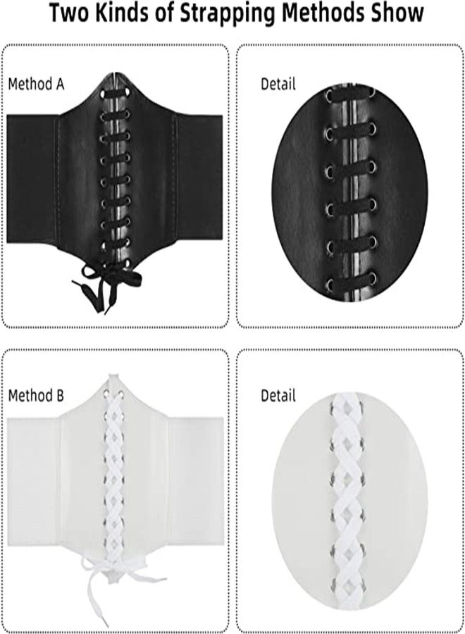 Corset Belt for Women 2 Pcs Wide Elastic Waistband Waist Belt for Girls Fits Waist 26-36 Inches Women’s Elastic Costume Waist Belt Lace-up Tied Corset Belts Shirt Dress Decorative Belt