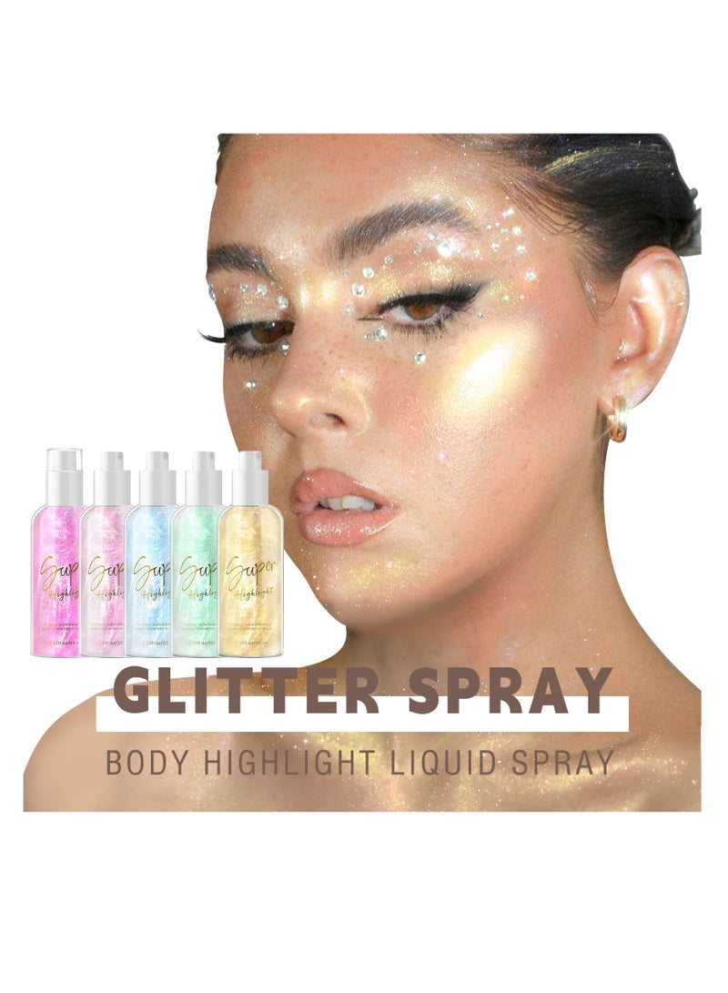 Body Glitter Spray, Liquid Highlight Spray, Glitter Spray for Hair and Body, Cosmetic Glitter, Suitable for Hair Body Face, Party Makeup Accessories (60ML)