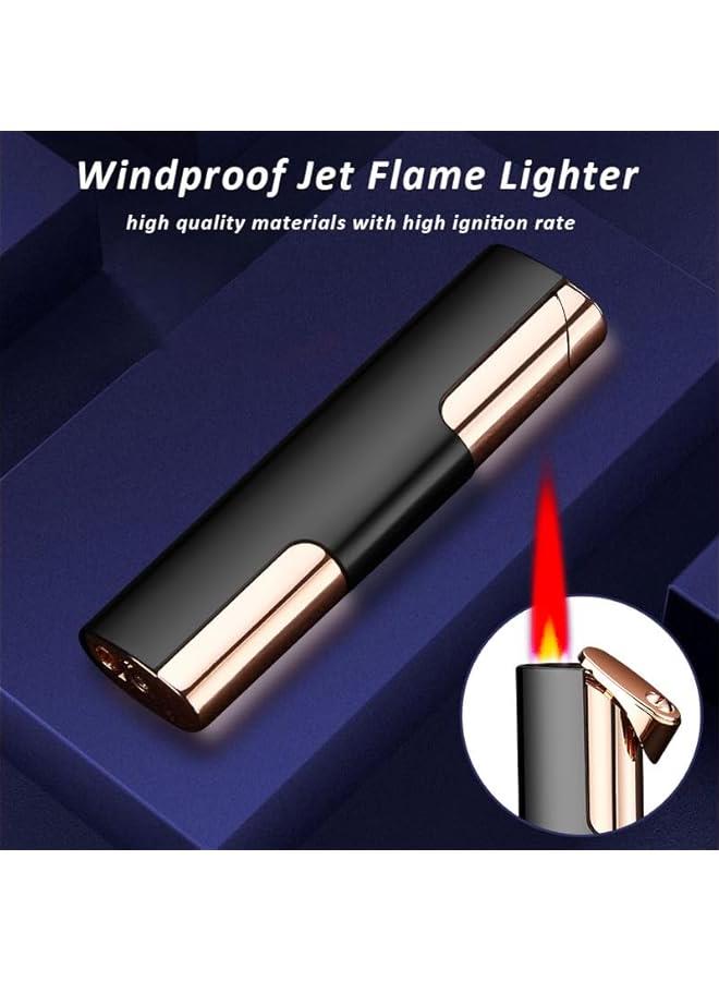 Mini Lighter Windproof Torch Lighters Jet Red Flame Butane Lighter Pocket Creative Lighter Ice Surface Design Gifts for Birthday 's Day Festival Lover (Black)