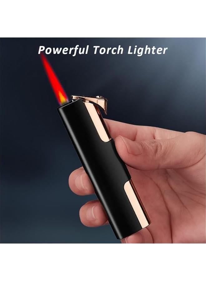 Mini Lighter Windproof Torch Lighters Jet Red Flame Butane Lighter Pocket Creative Lighter Ice Surface Design Gifts for Birthday 's Day Festival Lover (Black)