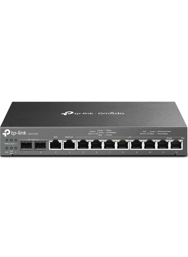 TP-Link ER7212PC | Omada Router, PoE Switch & Controller 3-in-1 Gigabit VPN Router | Up to 4 WAN | 8 PoE+ LAN Port @ 110W | Fan less | Easy Installation | Load Balance