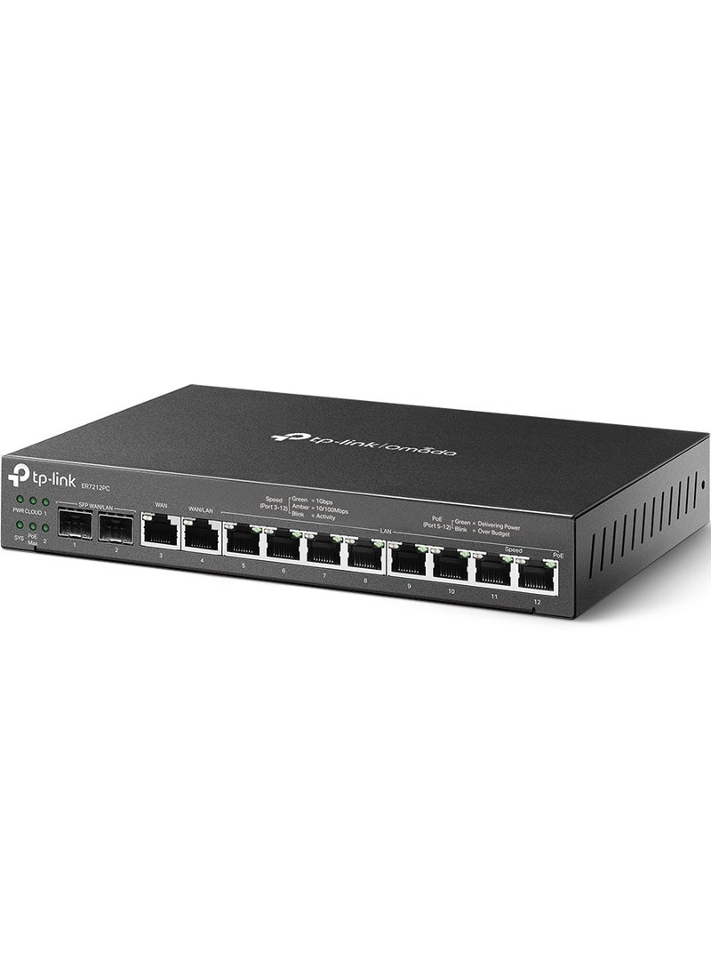 TP-Link ER7212PC | Omada Router, PoE Switch & Controller 3-in-1 Gigabit VPN Router | Up to 4 WAN | 8 PoE+ LAN Port @ 110W | Fan less | Easy Installation | Load Balance