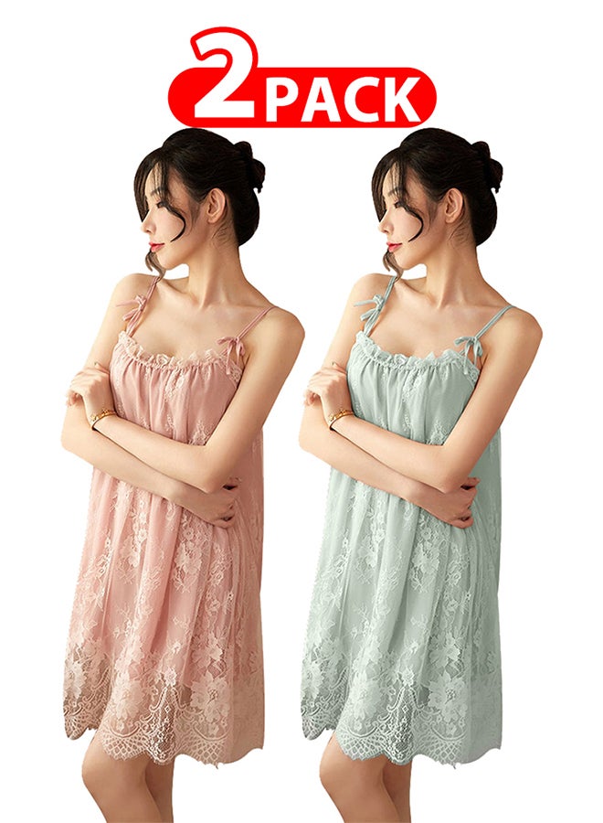 (Compatible Size L, XL, XXL) 2 Pack Lace Lingerie Lace Slip Dress Sling Night Dress Ladies Home Wear Classy Nighties Sleep Wear Nightgown Chemise Lingerie