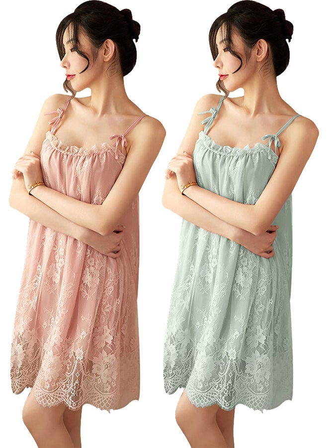 (Compatible Size L, XL, XXL) 2 Pack Lace Lingerie Lace Slip Dress Sling Night Dress Ladies Home Wear Classy Nighties Sleep Wear Nightgown Chemise Lingerie