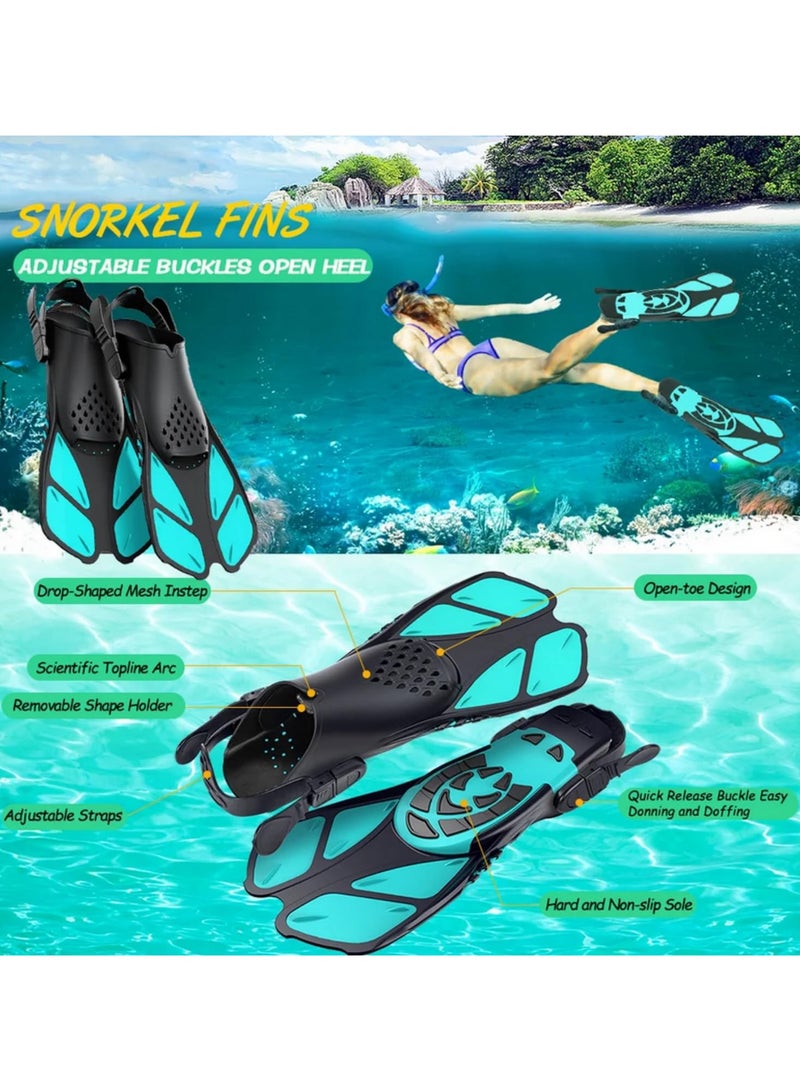 Snorkel Fins Adjustable Buckles Swimming Flippers Short Silicone Scuba Diving Shoes Open Heel Travel Size Adult Men Womens