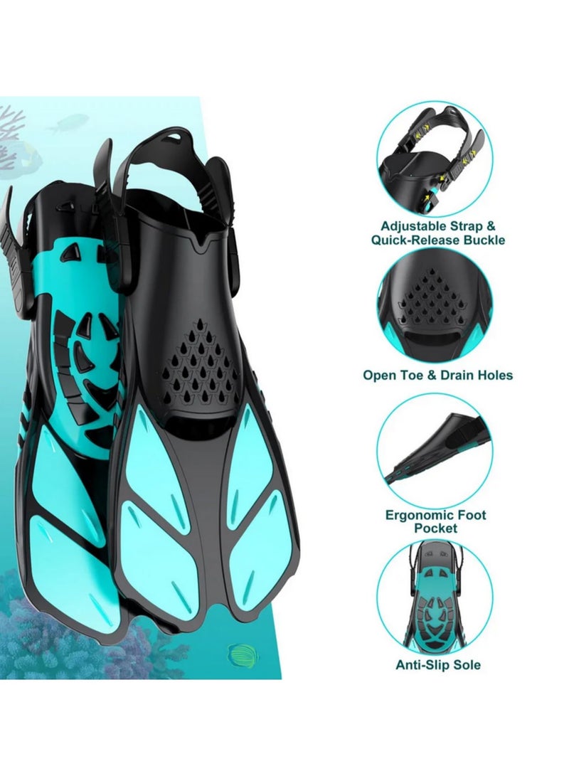 Snorkel Fins Adjustable Buckles Swimming Flippers Short Silicone Scuba Diving Shoes Open Heel Travel Size Adult Men Womens