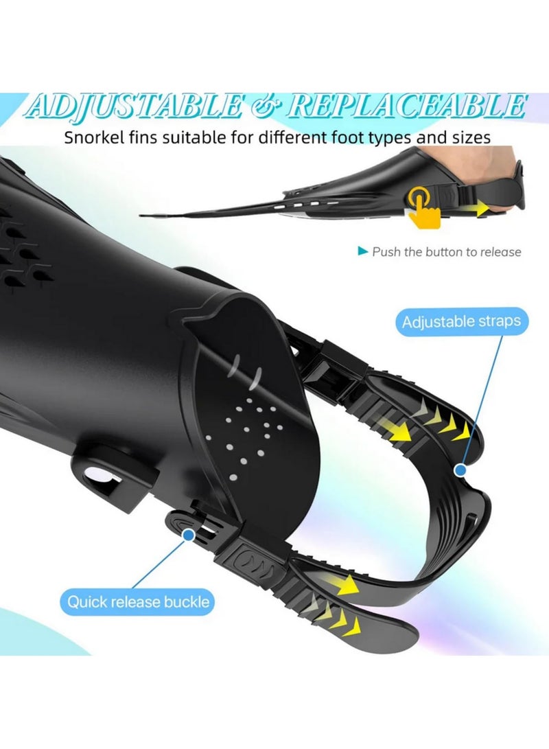 Snorkel Fins Adjustable Buckles Swimming Flippers Short Silicone Scuba Diving Shoes Open Heel Travel Size Adult Men Womens