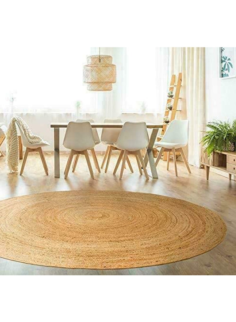 Jute Rug Carpet Natural Hand Woven Reversible Rustic Style Round Area Rug Carpet Beige 100x100cm