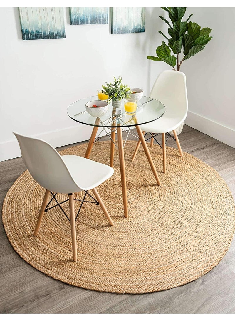 Jute Rug Carpet Natural Hand Woven Reversible Rustic Style Round Area Rug Carpet Beige 100x100cm