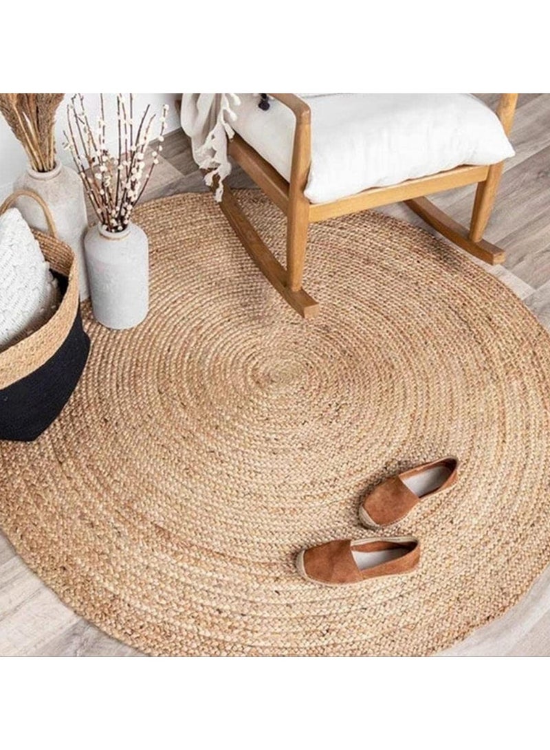 Jute Rug Carpet Natural Hand Woven Reversible Rustic Style Round Area Rug Carpet Beige 100x100cm