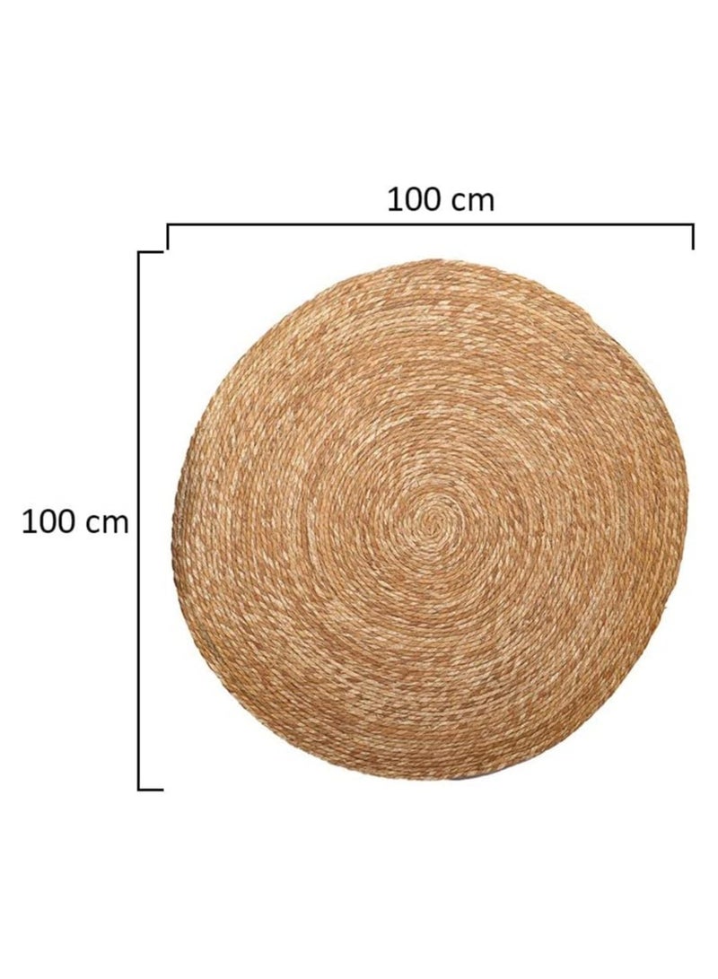 Jute Rug Carpet Natural Hand Woven Reversible Rustic Style Round Area Rug Carpet Beige 100x100cm