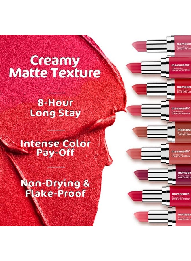 Creamy Matte Long Stay Lipstick With Murumuru Butter And Vitamin E For 8-Hour Long Stay (Flakeproof & Non-Drying | Intense Color Payoff) - 4.2G (Pink Rose)