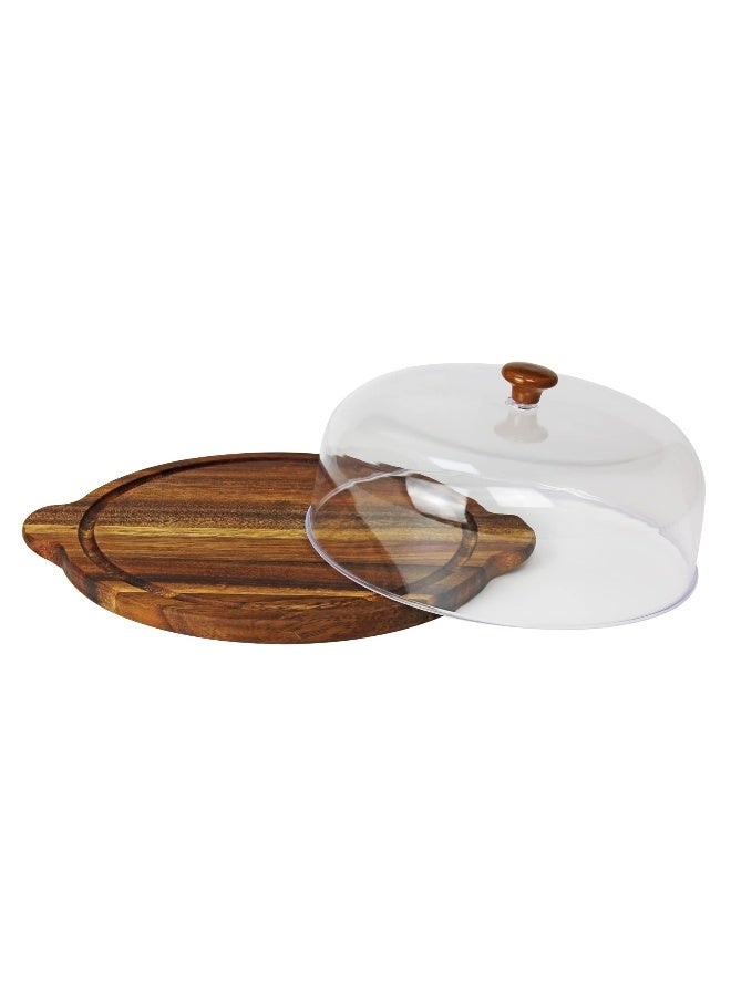 Walnut Wood Cheese Platter with Dome 30CM