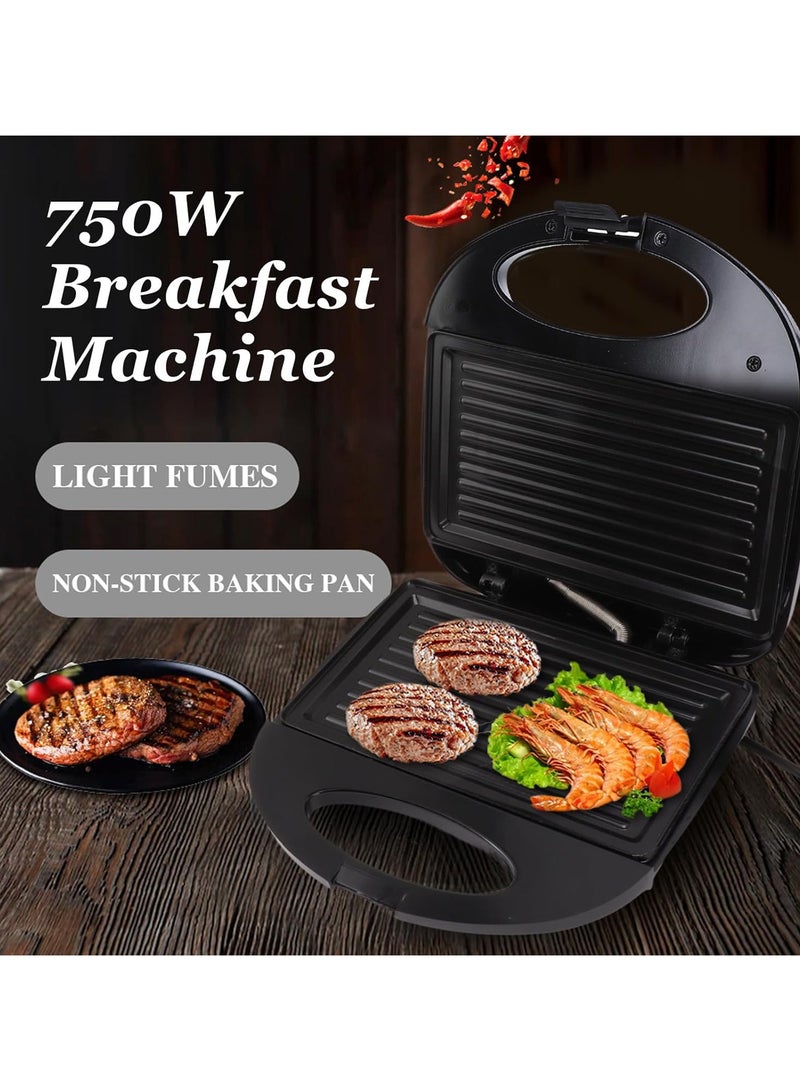 Grill Breakfast Machine, Mini Sandwich Maker, Electric Baking Maker with Handle 750W Double Sided Steak Maker for Steak Sandwich Bread, Cooking Grilled Cheese