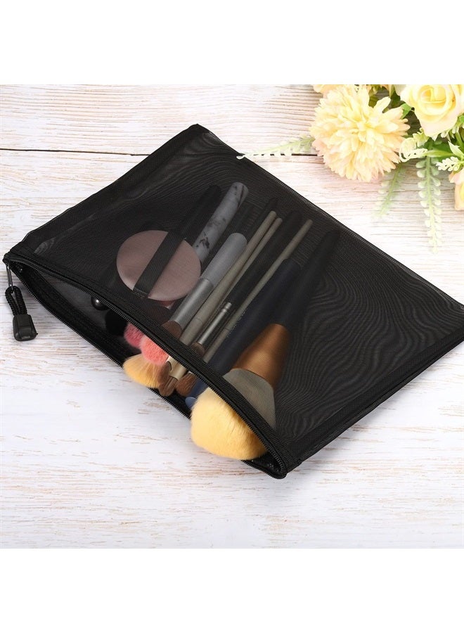 Mesh Zipper Bags, 4 Pack Nylon A5 Size Pen Pencil Travel Cases Toiletry Cosmetic Makeup Pouches Zipper Files Purse Organizer for Office, Black