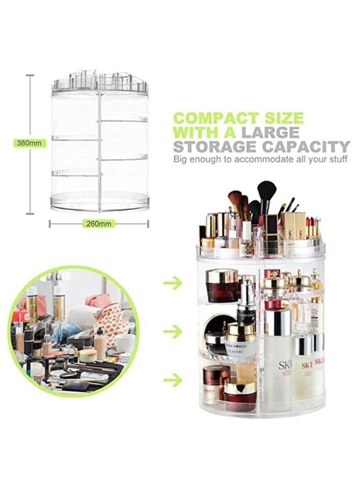 MakEUp Organizer 360 Degree Rotating Adjustable Cosmetic Storage Display Case With 8 Layers Large Capacity, Fits Jewelry,MakEUp Brushes, Lipsticks And More, Clear Transparent