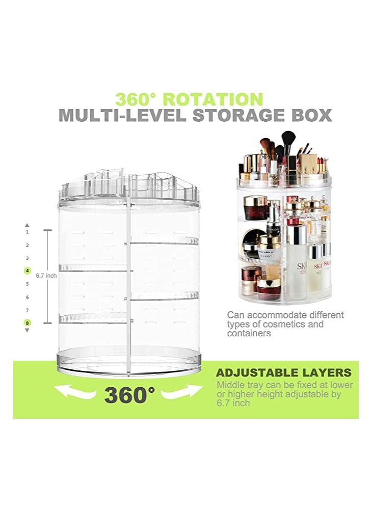 MakEUp Organizer 360 Degree Rotating Adjustable Cosmetic Storage Display Case With 8 Layers Large Capacity, Fits Jewelry,MakEUp Brushes, Lipsticks And More, Clear Transparent